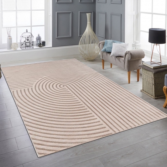 Teppich Beige mit 3D Muster und Schimmereffekt für Innenbereiche