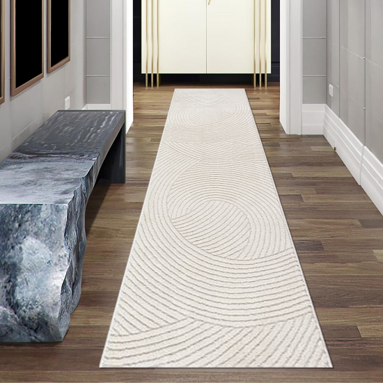 Preview: Teppich mit Hoch-Tief-Effekt Modern & Pflegeleicht im Wellenmuster in creme
