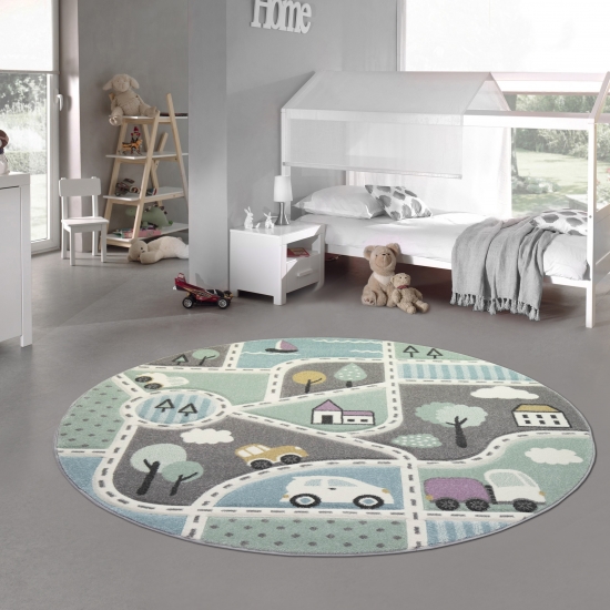 Preview: Kinderteppich Straßenteppich Lernteppich Junge mit Straßen und Autos blau grün Preview: Kinderteppich Straßenteppich Lernteppich Junge mit Straßen und Autos blau grün