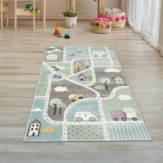 Preview: Kinderteppich Straßenteppich Lernteppich Junge mit Straßen und Autos blau grün Preview: Kinderteppich Straßenteppich Lernteppich Junge mit Straßen und Autos blau grün