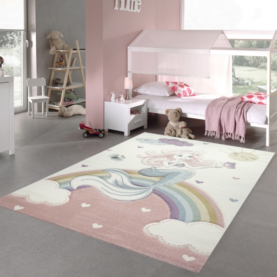 Kinderteppich Meerjungfrau Kinderzimmer Teppich Prinzessin pastell
