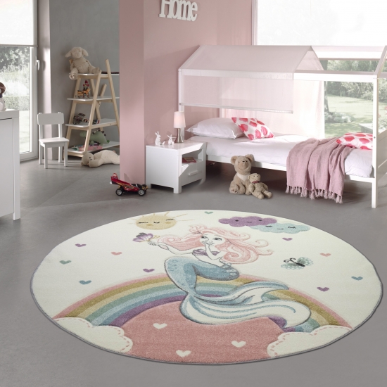 Kinderteppich Meerjungfrau Kinderzimmer Teppich Prinzessin pastell