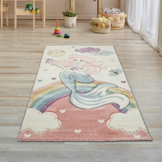 Kinderteppich Meerjungfrau Kinderzimmer Teppich Prinzessin pastell