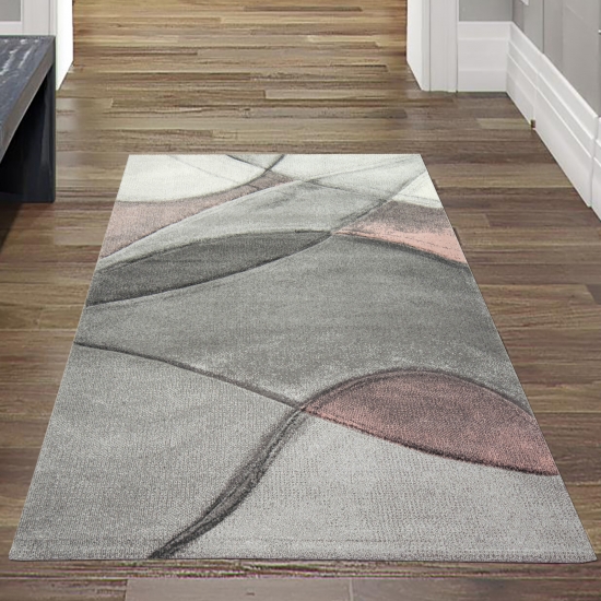 Preview: Teppich modern Teppich Wohnzimmer abstrakt in rosa grau pastell Preview: Teppich modern Teppich Wohnzimmer abstrakt in rosa grau pastell