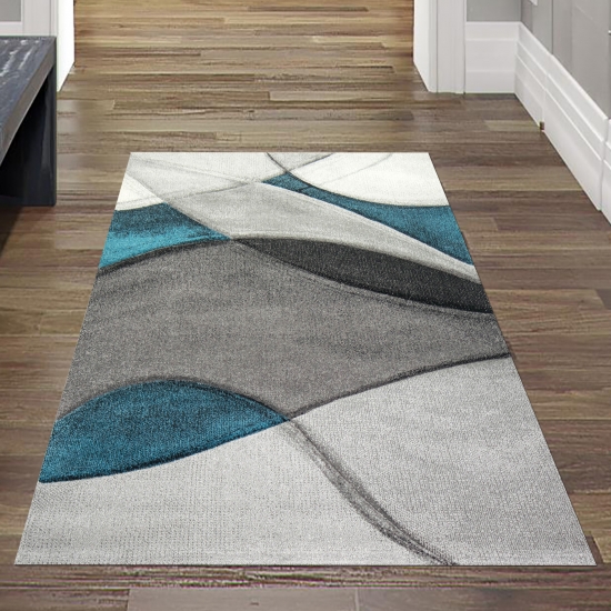 Preview: Teppich modern Teppich Wohnzimmer abstrakt in blau grau schwarz Preview: Teppich modern Teppich Wohnzimmer abstrakt in blau grau schwarz