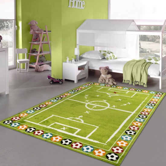 Kinderteppich Junge Kinderzimmer Teppich Fußball in Grün