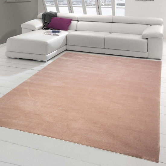 Teppich modern Kurzflor Teppich Wohnzimmer Designerteppich uni rosa