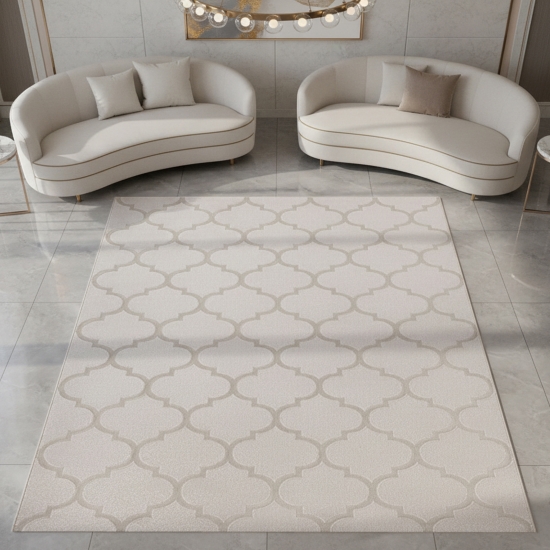 Schlafzimmerteppich mit marokkanischem Muster in beige