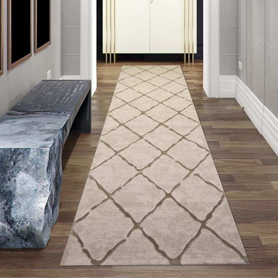 Teppich Skandinavischer Stil Wohnzimmerteppich Rauten Muster in Beige