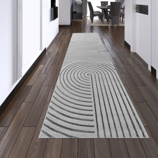 Wohnzimmer Teppich mit Linienmuster in grau