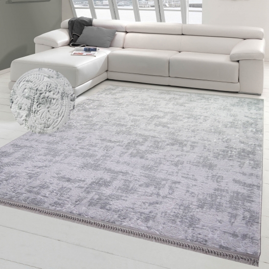 Teppich Paisley Muster Wohnzimmerteppich waschbar in Grau