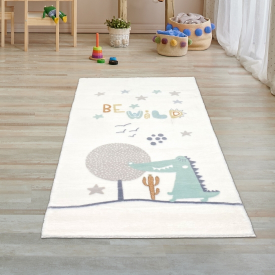 Preview: Kinder-Teppich weich Sterne - Krokodil in creme Preview: Kinder-Teppich weich Sterne - Krokodil in creme