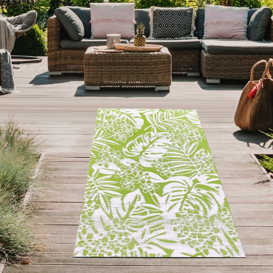Pflegeleichter Outdoor-Teppich mit tropischem Design in grün