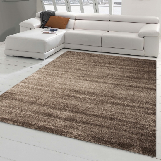 Moderner Designer Wohnzimmer-Teppich im Uni Design in braun