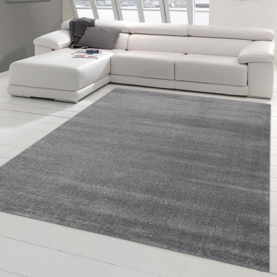 Moderner Designer Wohnzimmer-Teppich im Uni Design in dunkelgrau