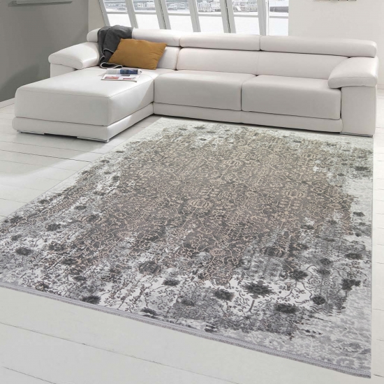 Orientalischer Wohnzimmer Teppich mit Verzierungen in beige