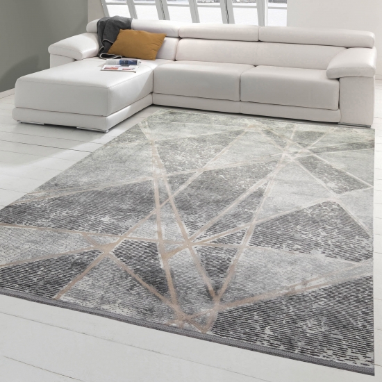 Designer Schlafzimmer Teppich | geometrisches Muster | beige