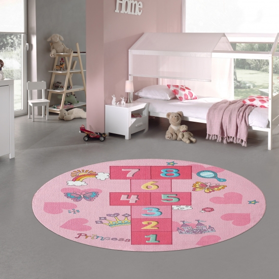 Prinzessinnen Hüpfspiel Kinder Spielteppich mit Herzen in pink