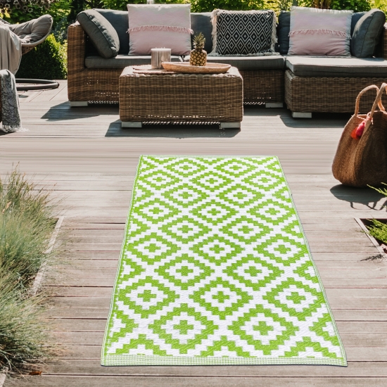 Vielseitiger Ethno Outdoor-Teppich in grün weiß