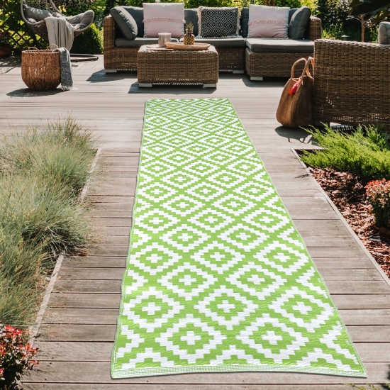 Vielseitiger Ethno Outdoor-Teppich in grün weiß