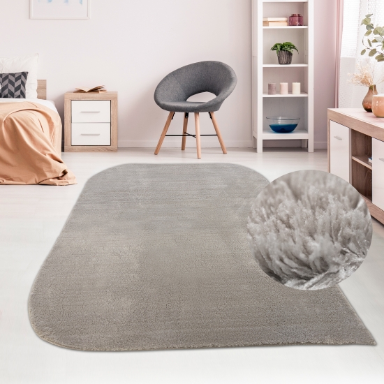 Designer Teppich mit abgerundeten Ecken – Waschbar – sandfarben