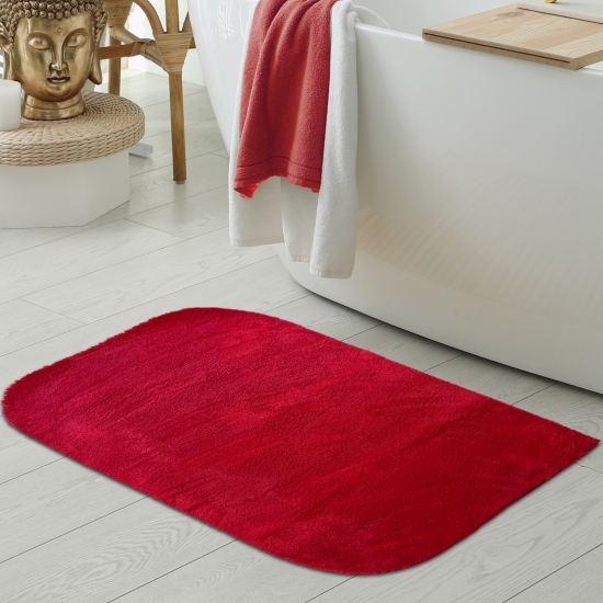 Waschbarer Designer Badezimmer Teppich – abgerundete Ecken – rot