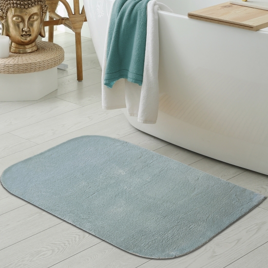 Waschbarer Designer Badezimmer Teppich – abgerundete Ecken – blau