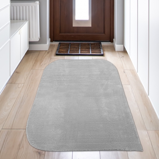 Preview: Designer Teppich mit abgerundete Ecken, waschbar, grau Preview: Designer Teppich mit abgerundete Ecken, waschbar, grau