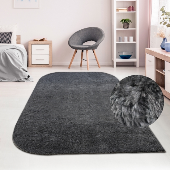 Einfarbiger Designer Teppich mit runden Ecken – anthrazit