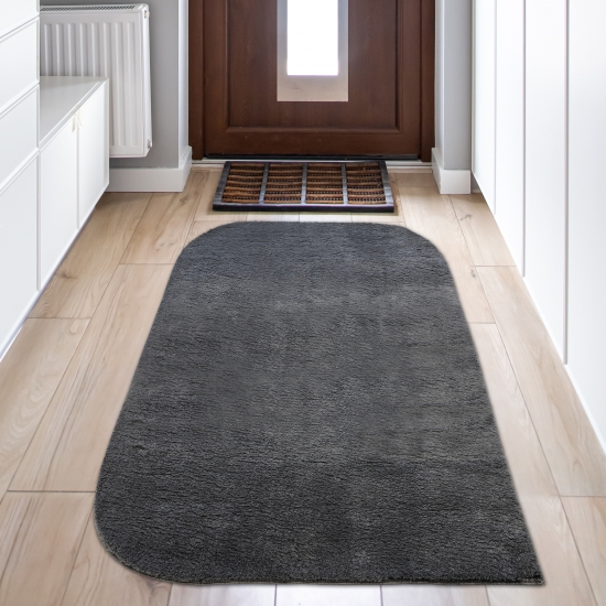 Preview: Einfarbiger Designer Teppich mit runden Ecken – anthrazit Preview: Einfarbiger Designer Teppich mit runden Ecken – anthrazit