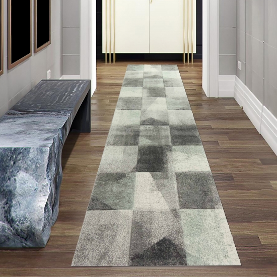 Preview: Wohnzimmer Teppich mit abstraktem Karomuster in grau grün anthrazit Preview: Wohnzimmer Teppich mit abstraktem Karomuster in grau grün anthrazit