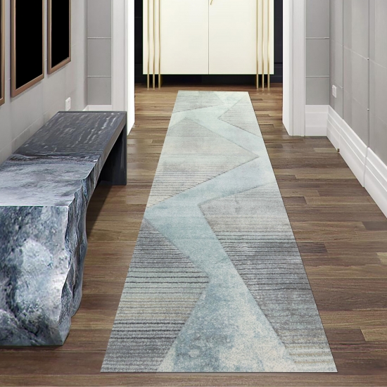 Preview: Moderner Teppich Wohnzimmer abstraktes Muster gestreift grau blau grün schwarz - pflegeleicht Preview: Moderner Teppich Wohnzimmer abstraktes Muster gestreift grau blau grün schwarz - pflegeleicht