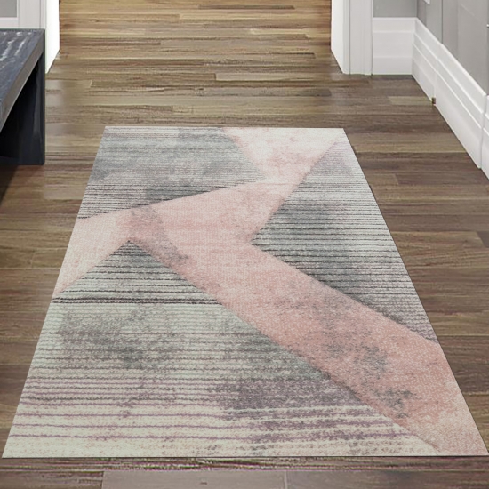 Preview: Moderner Teppich Wohnzimmer abstraktes Muster gestreift grau rosa grün - pflegeleicht Preview: Moderner Teppich Wohnzimmer abstraktes Muster gestreift grau rosa grün - pflegeleicht