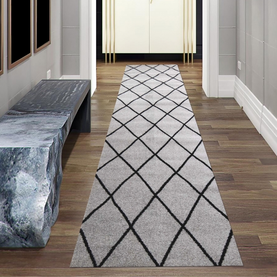 Teppich Skandinavischer Stil Wohnzimmer Rautenmuster - pflegeleicht - grau schwarz