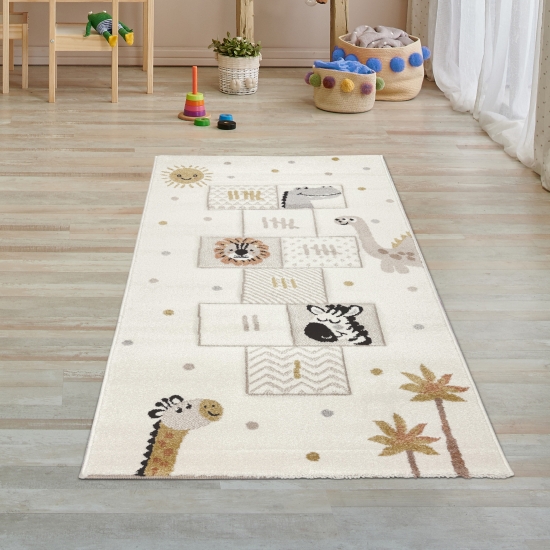 Preview: Kinderteppich mit Hüpfspiel & Tieren Weich, Pflegeleicht & Strapazierfähig in creme Preview: Kinderteppich mit Hüpfspiel & Tieren Weich, Pflegeleicht & Strapazierfähig in creme