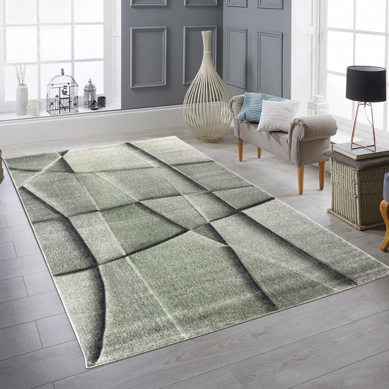 Teppich mit modernem geometrischem Muster in grün – pflegeleicht & wohnlich für Wohnzimmer und Schlafzimmer