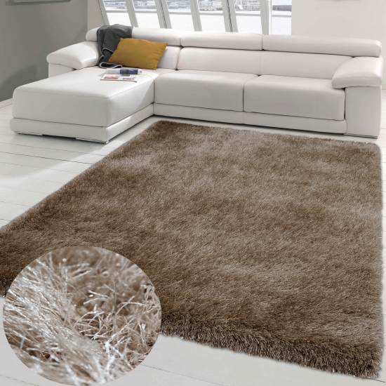 Hochflor-Teppich | glänzende-fäden | in beige