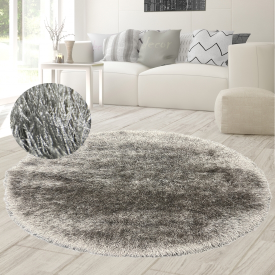 Wertvoller Shaggy Teppich Hochflor mit Glitzer in Grau