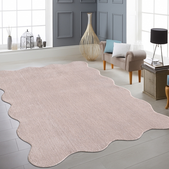 Teppich blush rosa antirutsch weich in moderner Wellenform