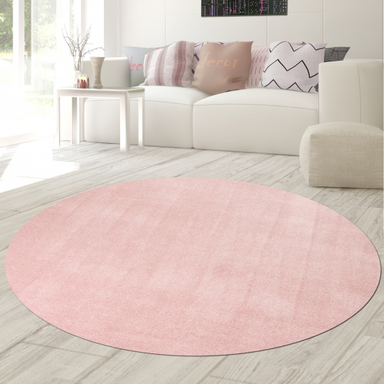Wohnzimmer Teppich modern Kurzflor mit Uni Design in Rosa