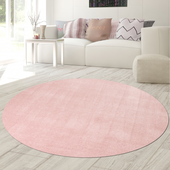 Preview: Wohnzimmer Teppich modern Kurzflor mit Uni Design in Rosa Preview: Wohnzimmer Teppich modern Kurzflor mit Uni Design in Rosa