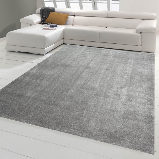 Wohnzimmer Teppich modern Kurzflor mit Uni Design in Anthrazit