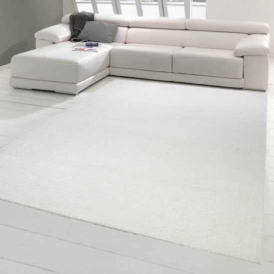 Wohnzimmer Teppich modern Kurzflor mit Uni Design in Creme