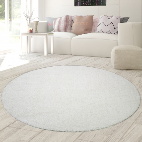 Wohnzimmer Teppich modern Kurzflor mit Uni Design in Creme