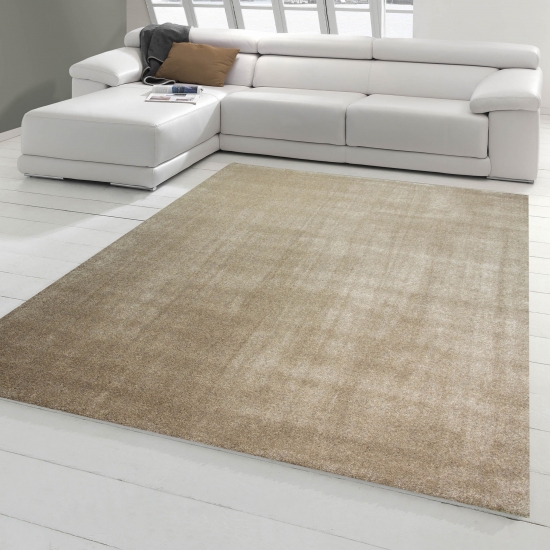 Wohnzimmer Teppich modern Kurzflor mit Uni Design in Taupe