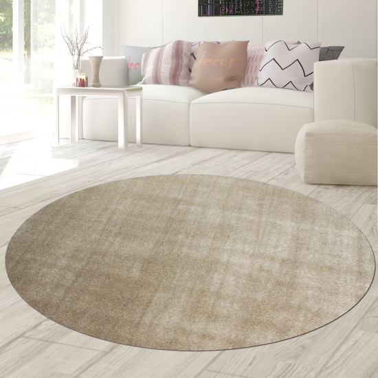 Wohnzimmer Teppich modern Kurzflor mit Uni Design in Taupe