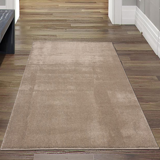 Preview: Teppich Taupe Uni warm modern weich Wohnstil