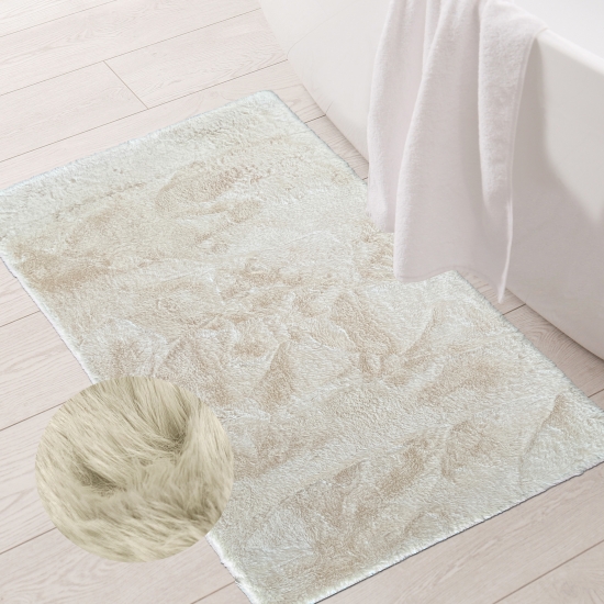 Waschbarer Edel Teppich für Badezimmer in Hasenfelloptik beige