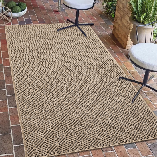 Robuster In- und Outdoorteppich mit Rautenmuster beige/schwarz