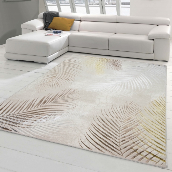 Designer Teppich mit Palmenzweigen in gold